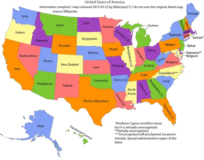 States’ country doppelgangers, by area