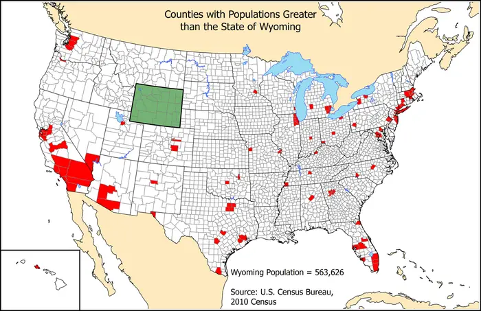 Counties with more people than all of Wyoming