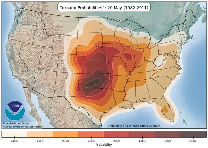 Tornado probabilities, 1982 – 2011 US