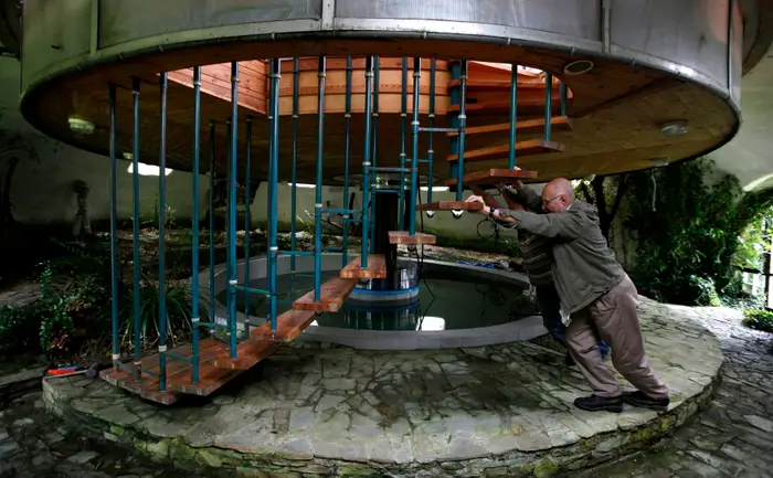 73-year-old builder Bohumil Lhota created a turning house in a small village north of Prague, Czech Republic