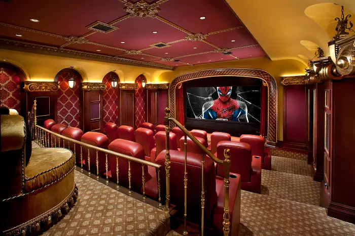 Inside is a 20-seat private screening room with and surround-sound acoustics