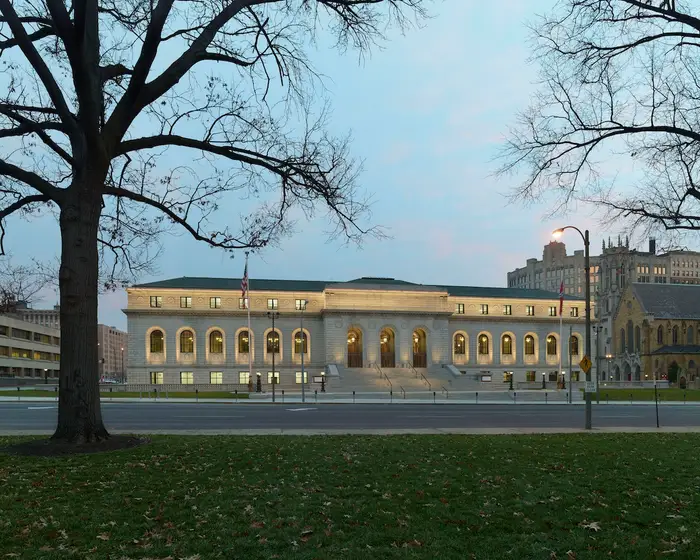 Originally built in 1912 in the Beaux Arts style, the  north wing of the three-story, block-long Public Library in downtown St