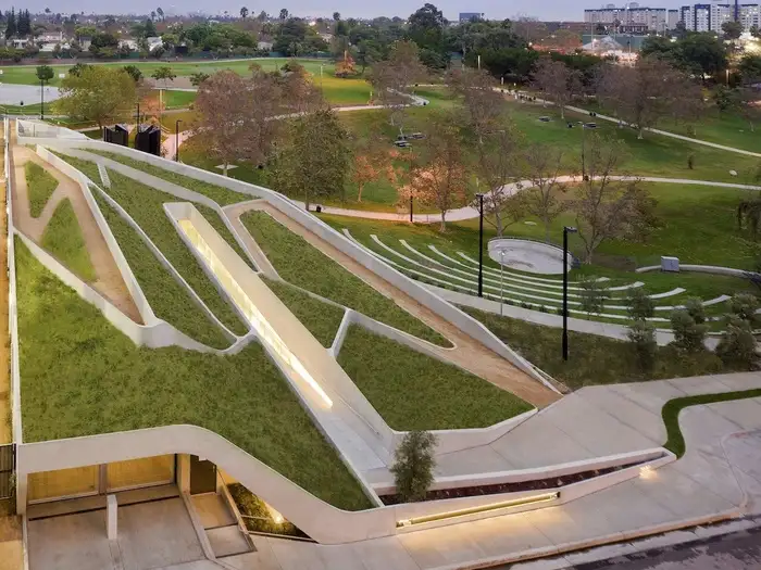 The Los Angeles Museum of the Holocaust is cut into the hillside of its surrounding park