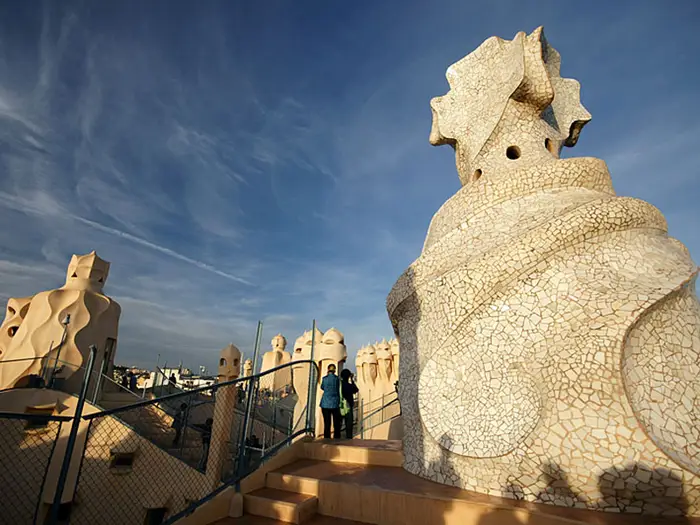 The roof of La Pedrera is covered in chimneys known as espanta bruixes witch scarers