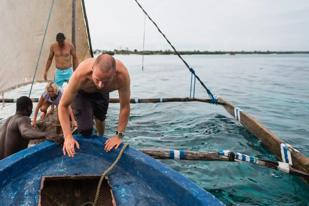 Anhede took some photos from a ngalawa, a traditional  boat on Pemba Island that operates like a trimaran. It moves very quickly when  the winds pick up.