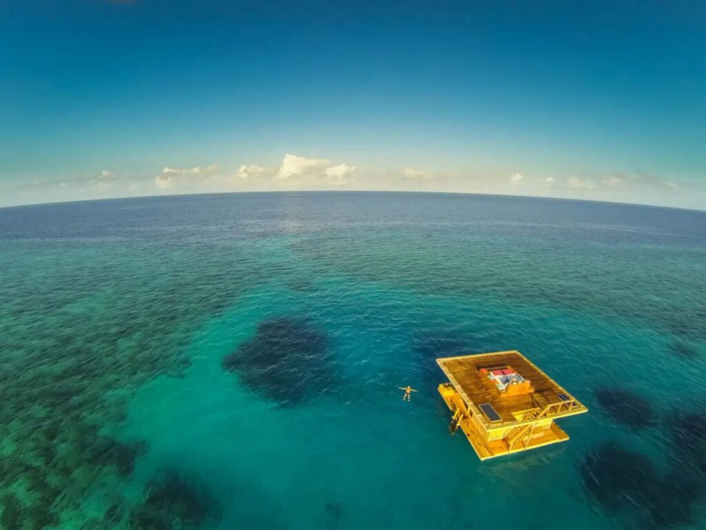 Anhede took this shot using the remote controlled camera  he rigged. It shows off the top two tiers of the underwater hotel room.